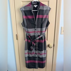 NY&Co Plaid Berry Belt Button Dress